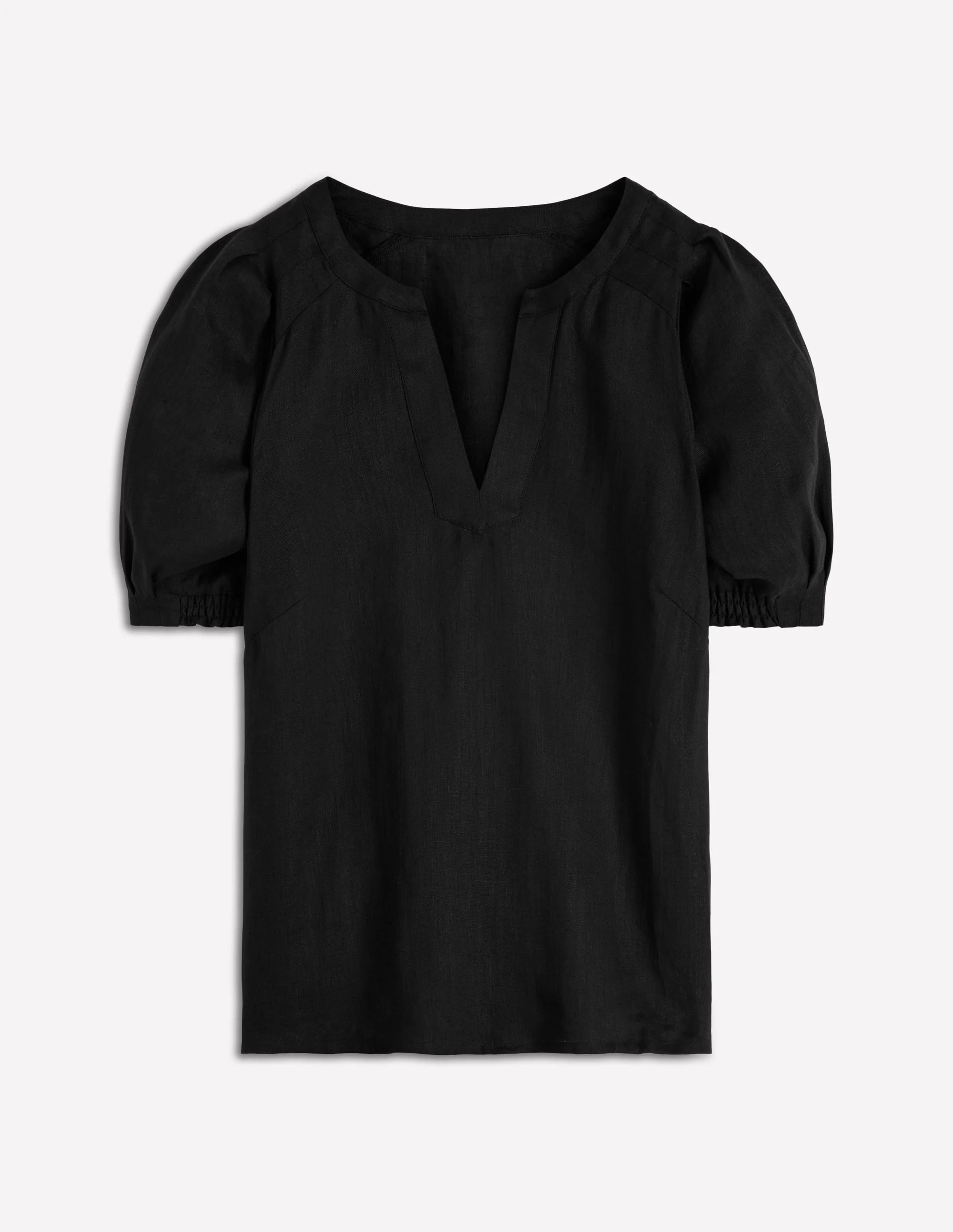 Yoke Collar Linen Top-Black - Image 5