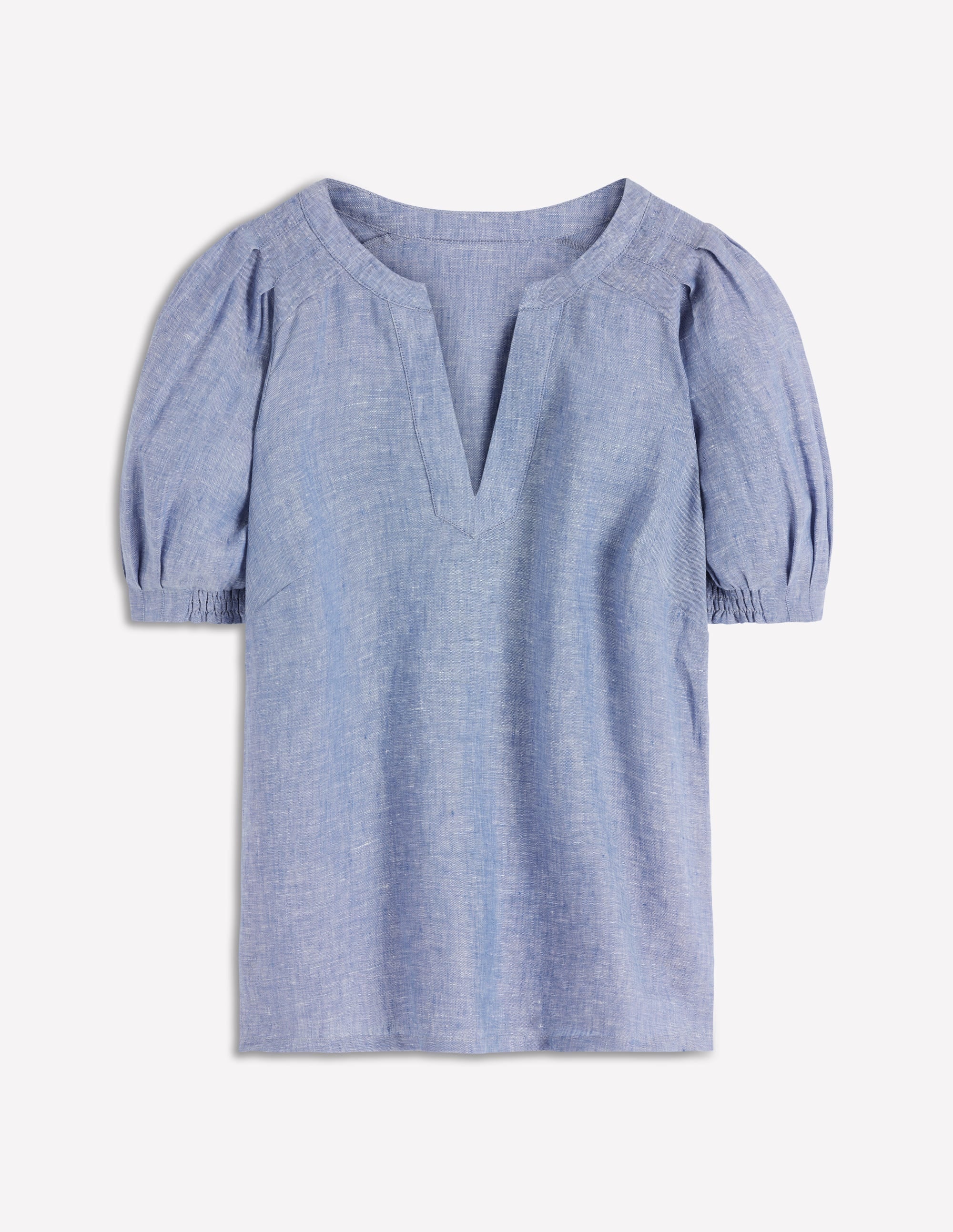 Yoke Collar Linen Top-Chambray - Image 5