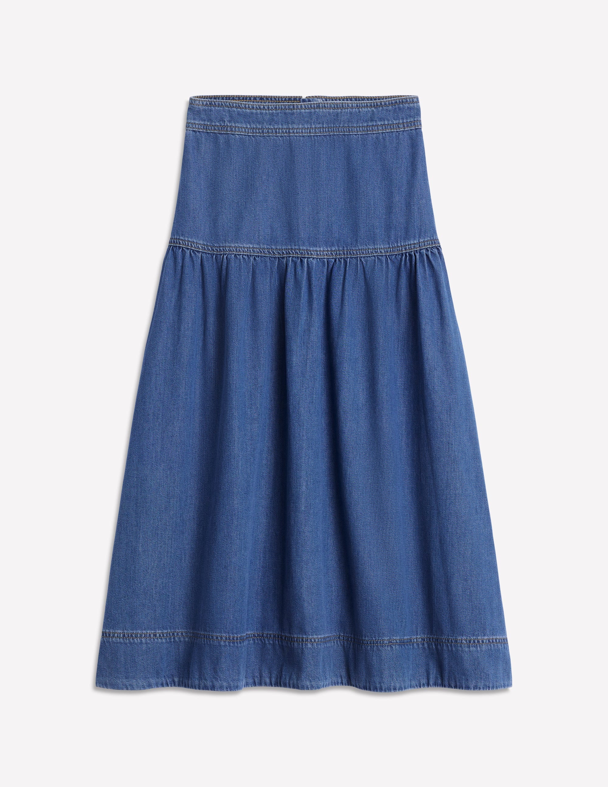 Yoke Detail Denim Midi Skirt-Mid Vintage - Image 5