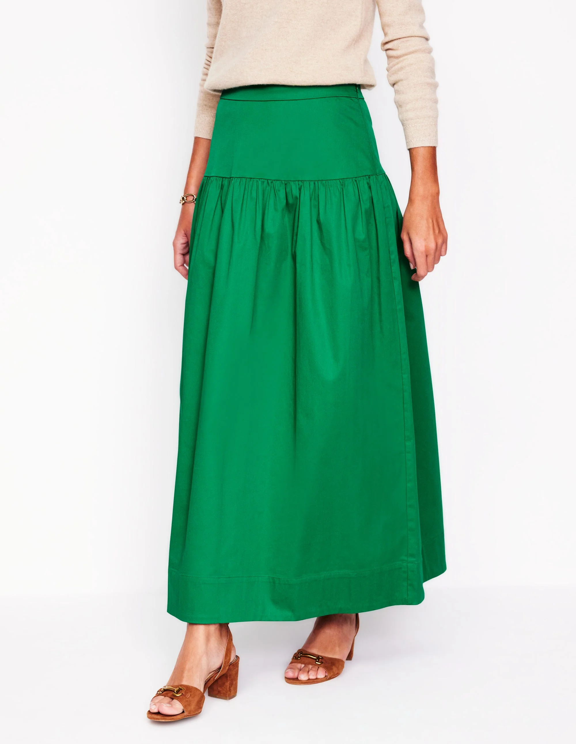 Yoke Detail Maxi Skirt-Rich Emerald - Image 4