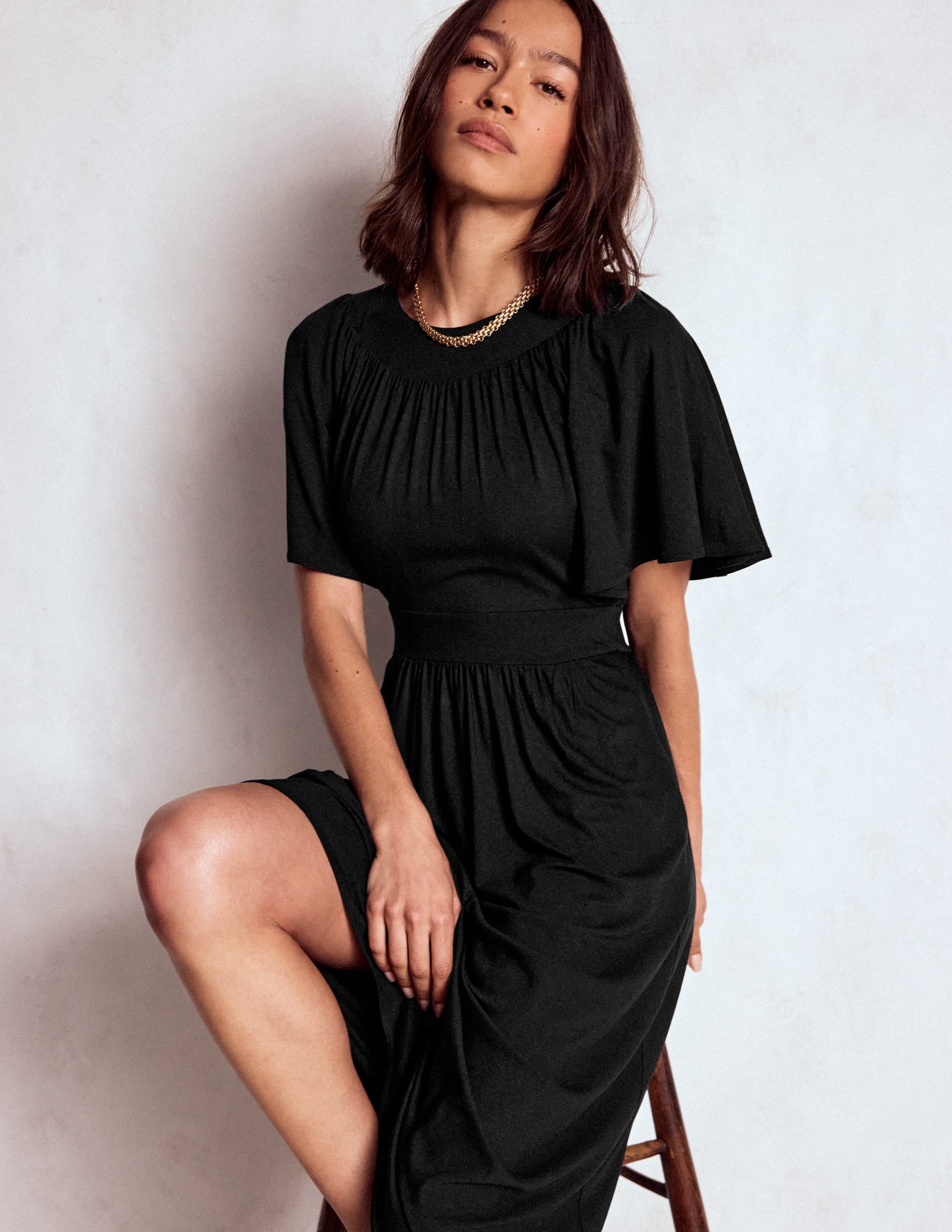Yoke Panel Maxi Dress-Black - Image 2
