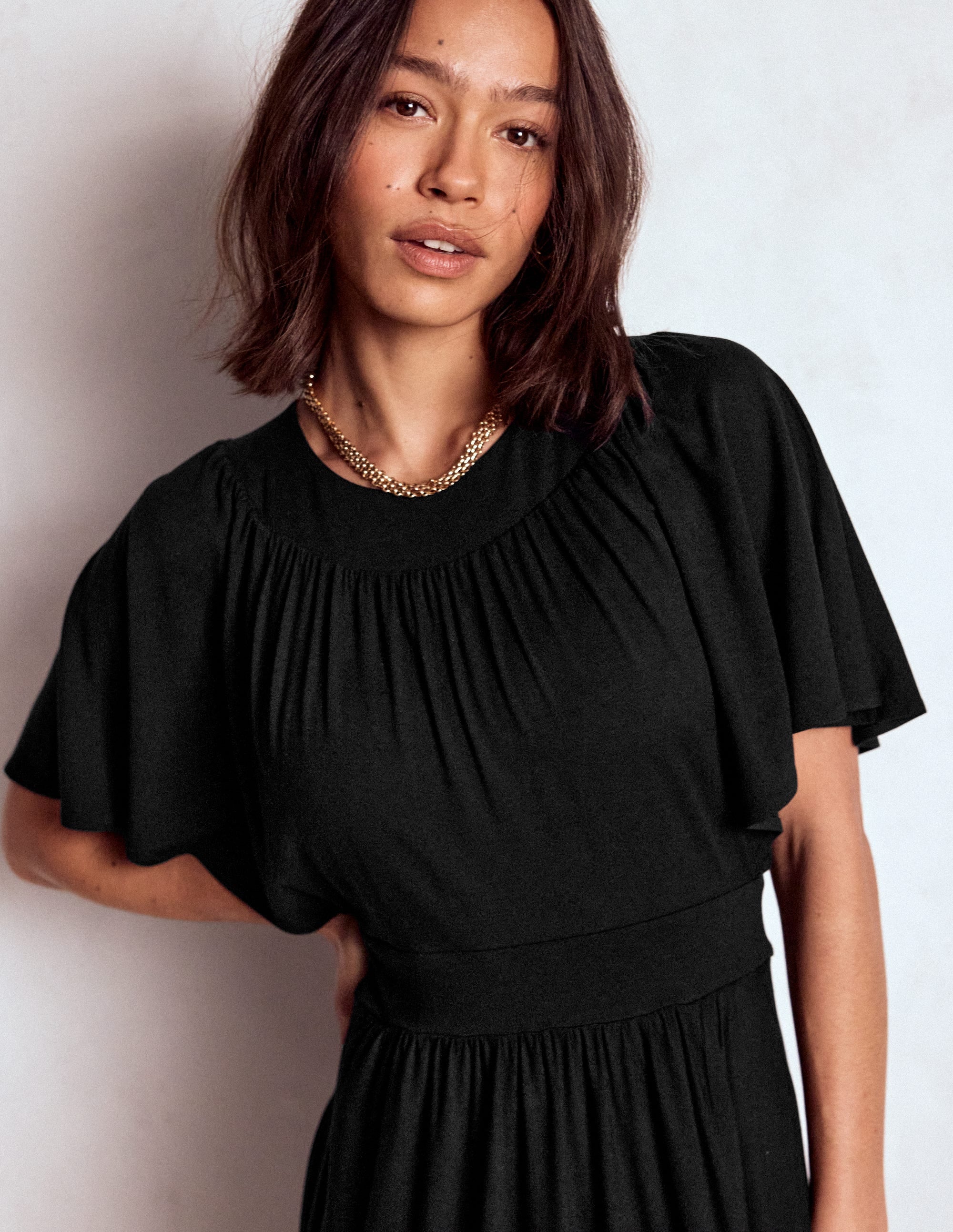 Yoke Panel Maxi Dress-Black - Image 3