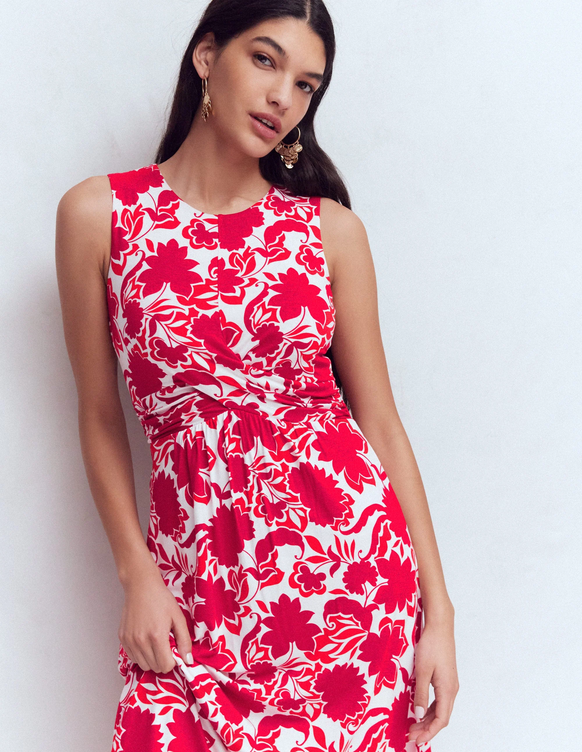 Zara Cross Waist Jersey Dress-Merida Red, Shadow Blossom - Image 7