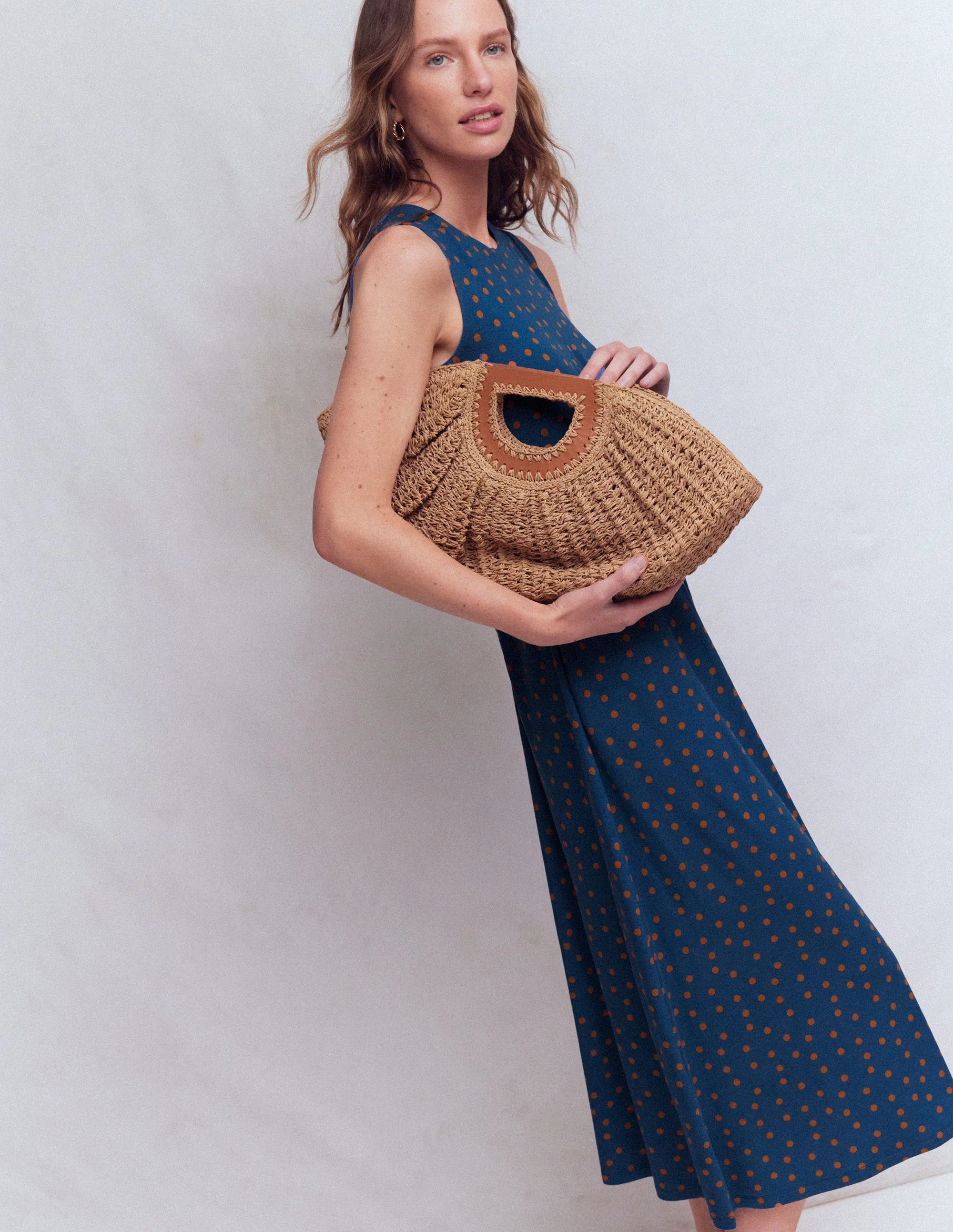 Zara Cross Waist Jersey Dress-Tourmaline Blue, Painted Dot - Image 5