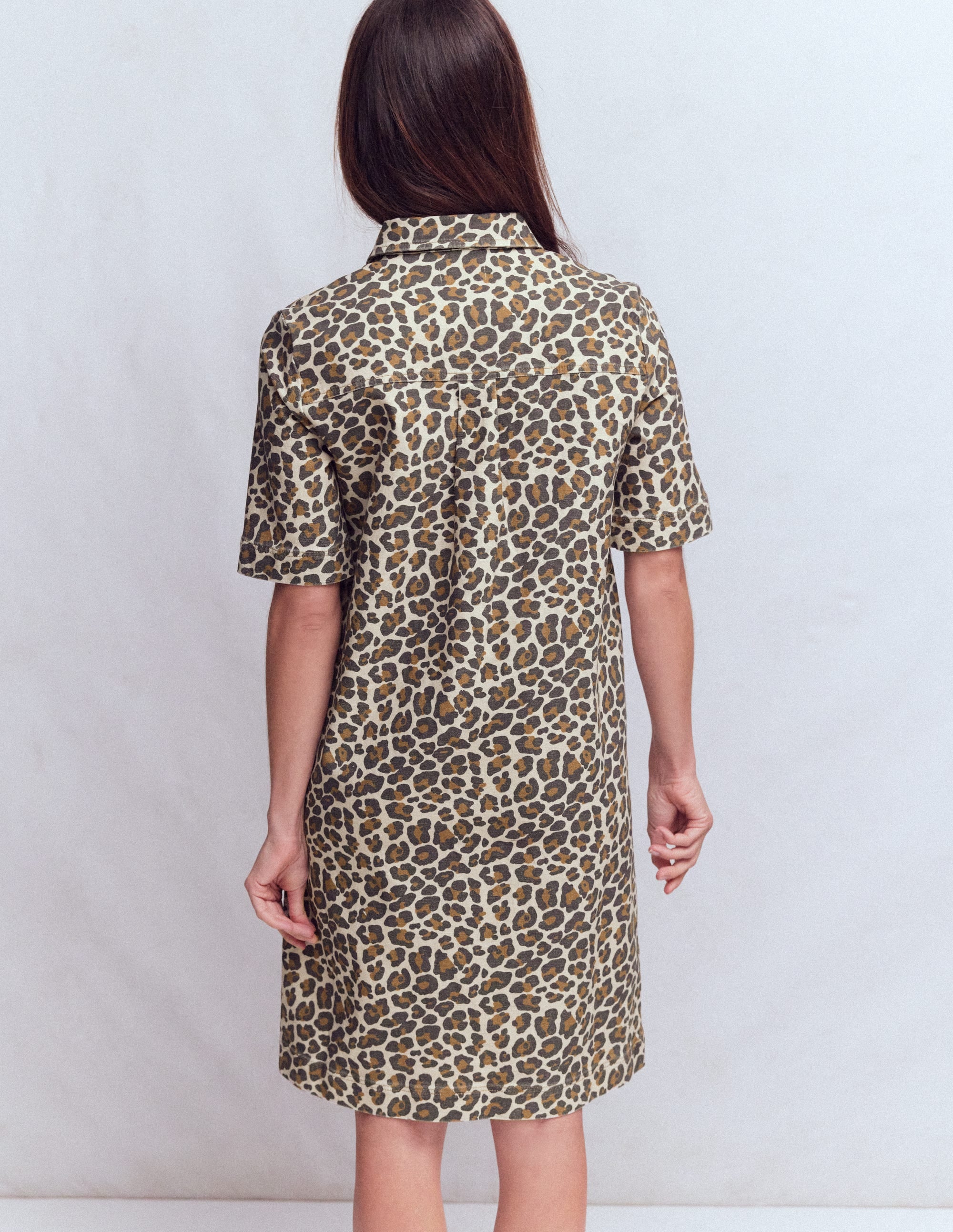Zia Denim Pocket Shift Dress-Almond Milk, Cheetah Pop - Image 3