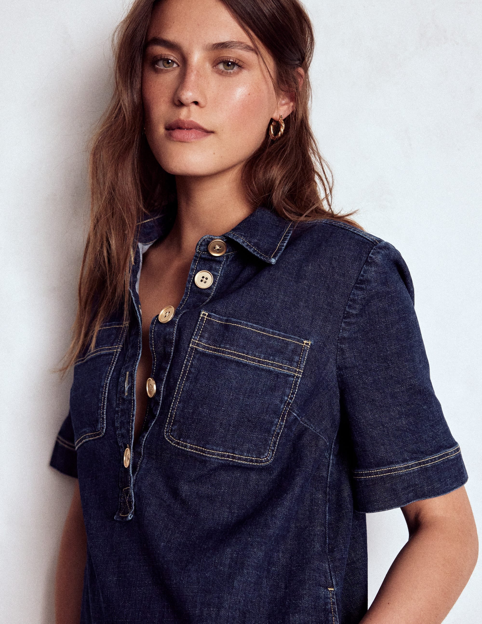 Zia Denim Pocket Shift Dress-Dark Indigo - Image 2