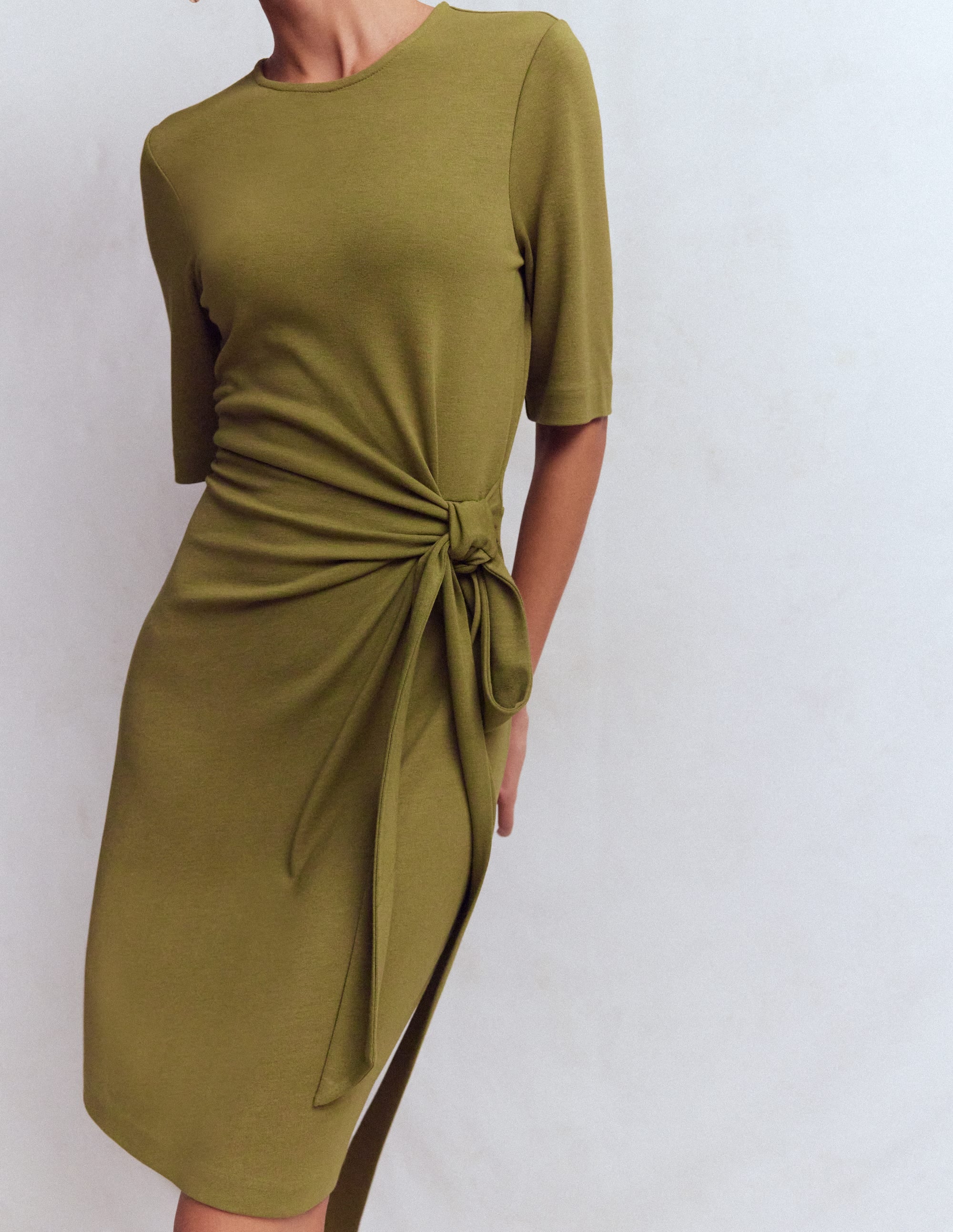 Zinnia Tie Jersey Short Dress-Olive - Image 2