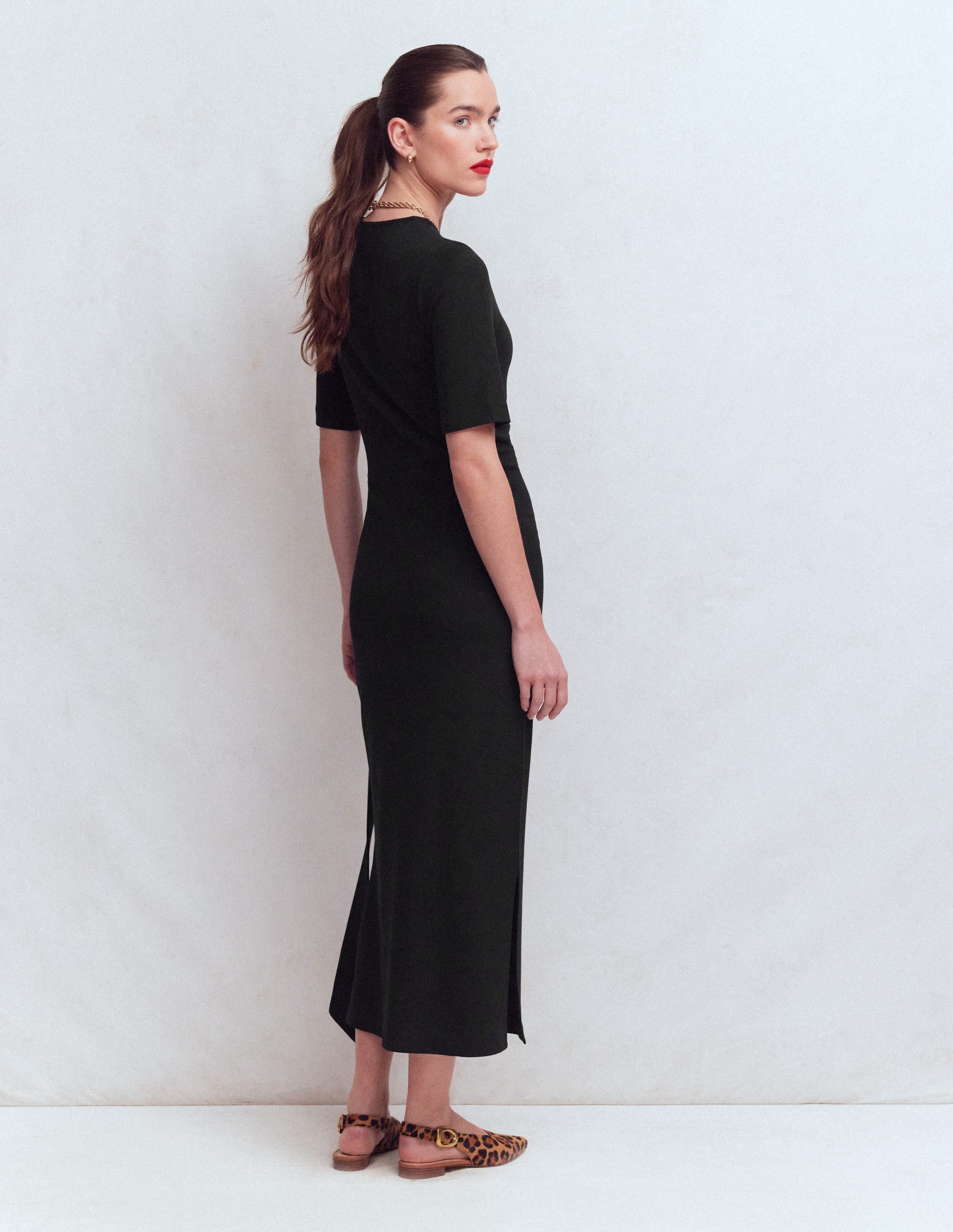 Zinnia Tie Ponte Midi Dress-Black - Image 3