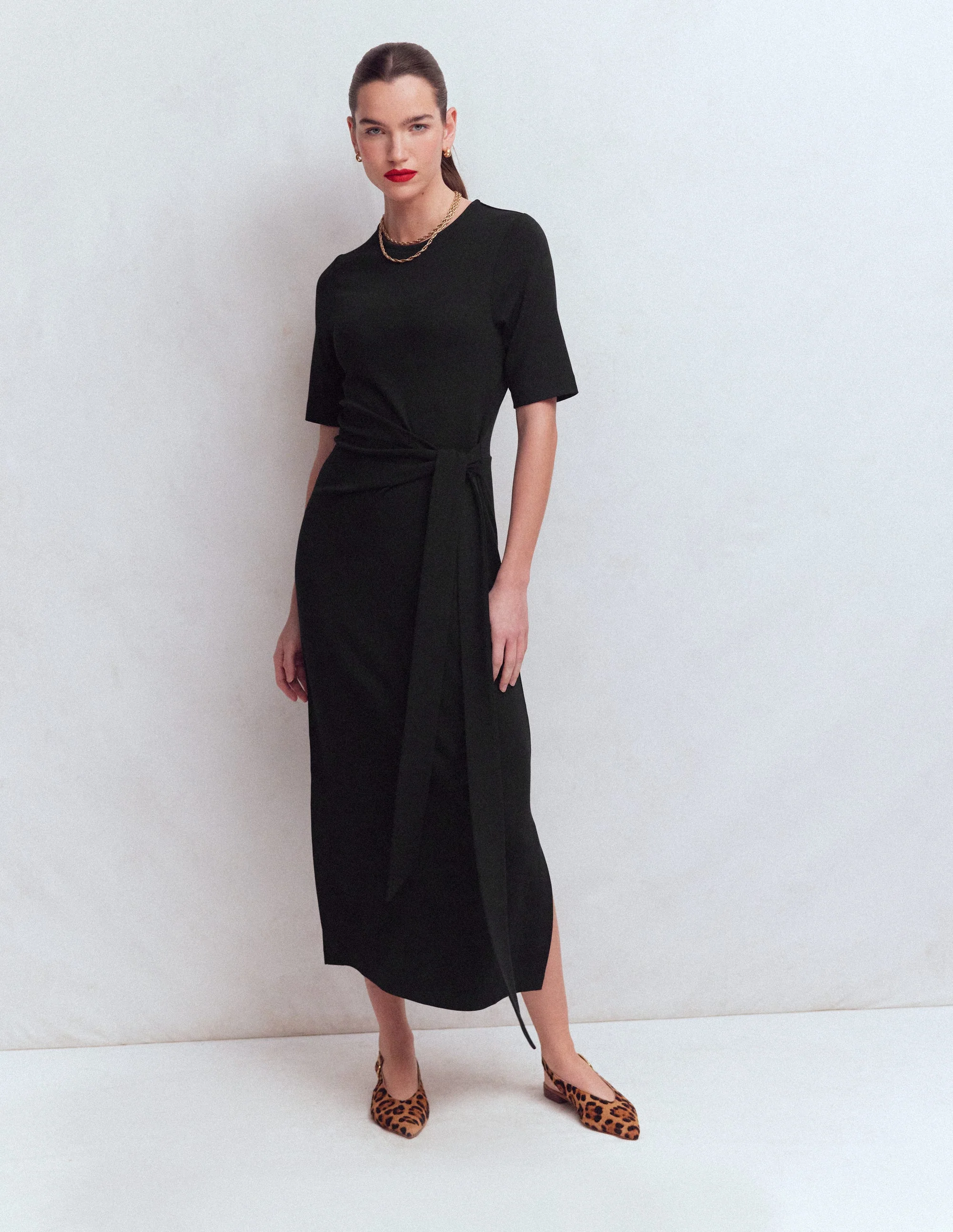 Zinnia Tie Ponte Midi Dress-Black - Image 4
