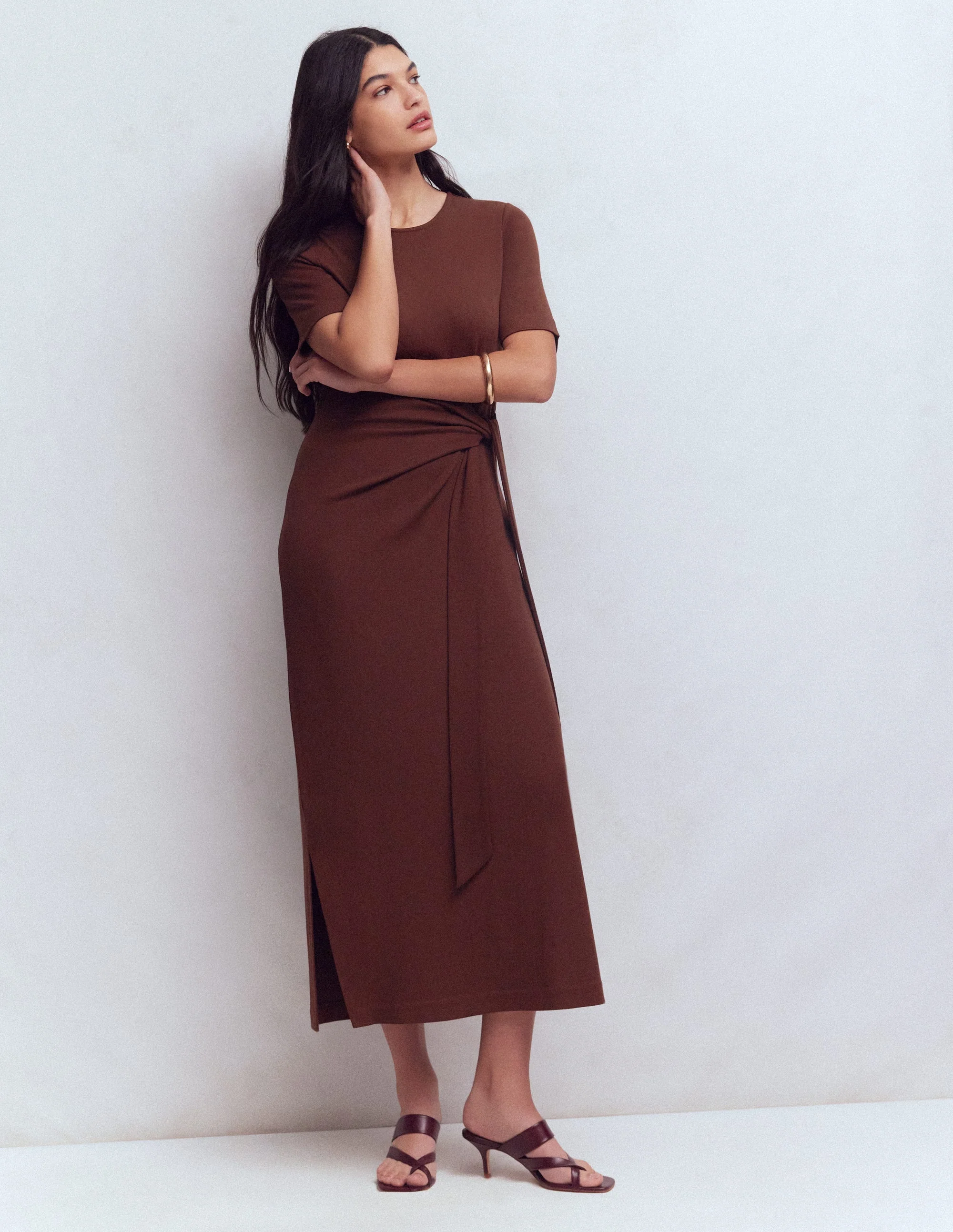 Zinnia Tie Ponte Midi Dress-Espresso - Image 6