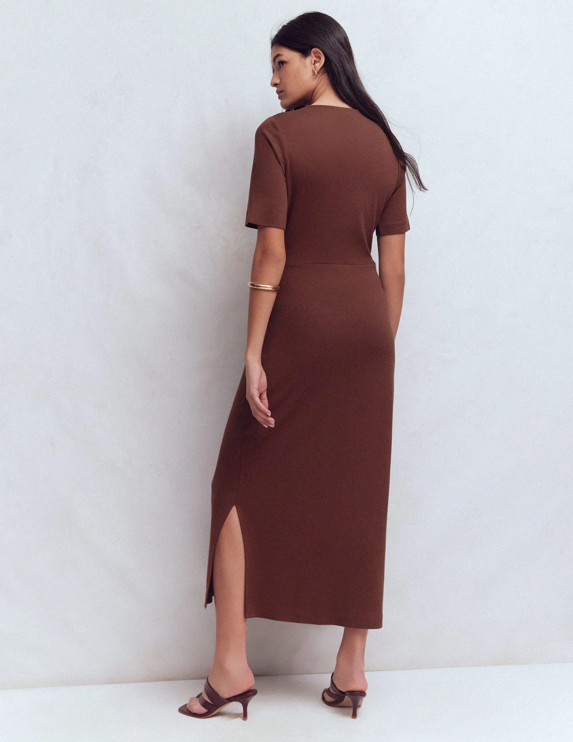 Zinnia Tie Ponte Midi Dress-Espresso - Image 8