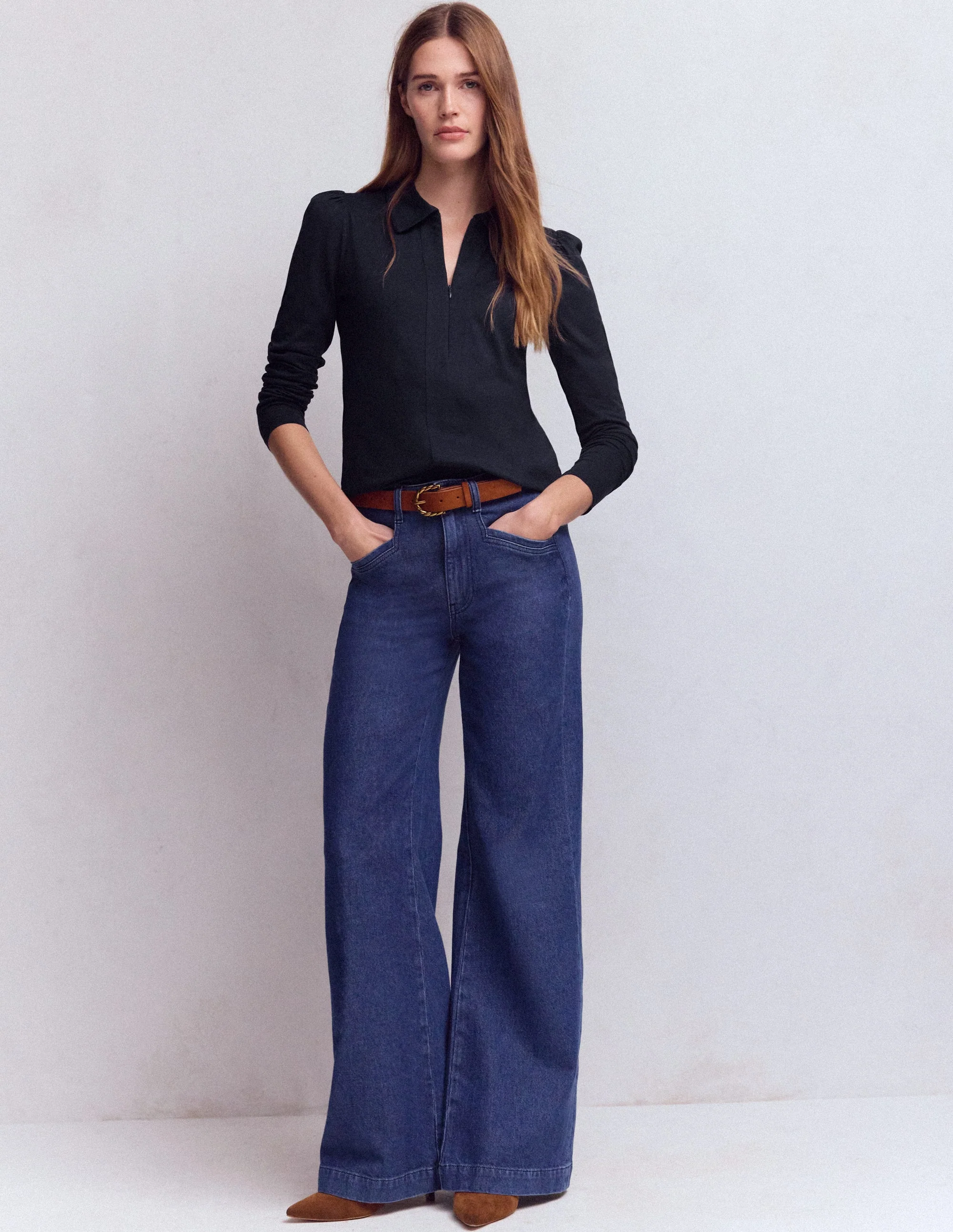 Zip Collar Supersoft Top-Navy - Image 4
